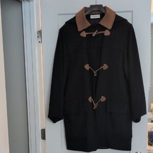 Vintage 90's Navy Wool Coat With Brown Suede Accents